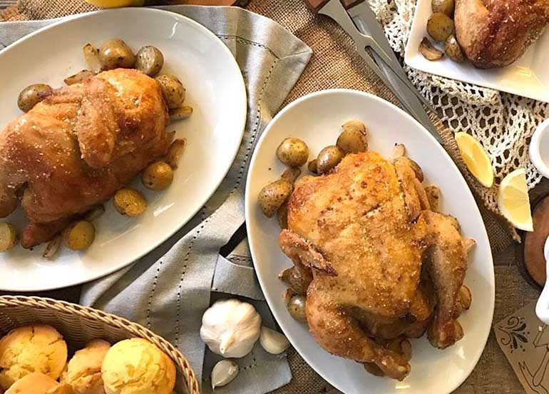 chicken, corn muffin