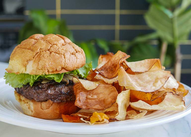 Burger and Chips from Perry's