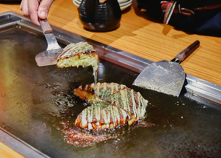 Okonomiyaki on a Griddle from Dohtonbori