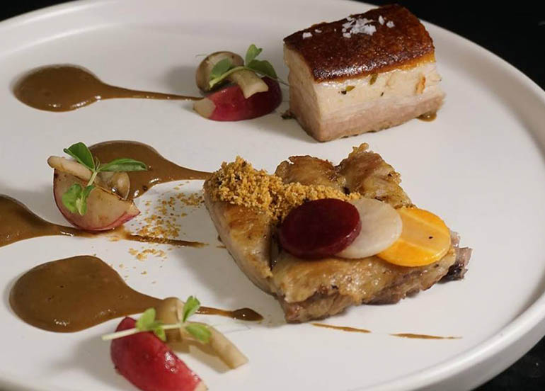 Pork Two Ways, Iberico Pork Ribs and Roasted Pork Belly from Foo'd by Davide Oldani