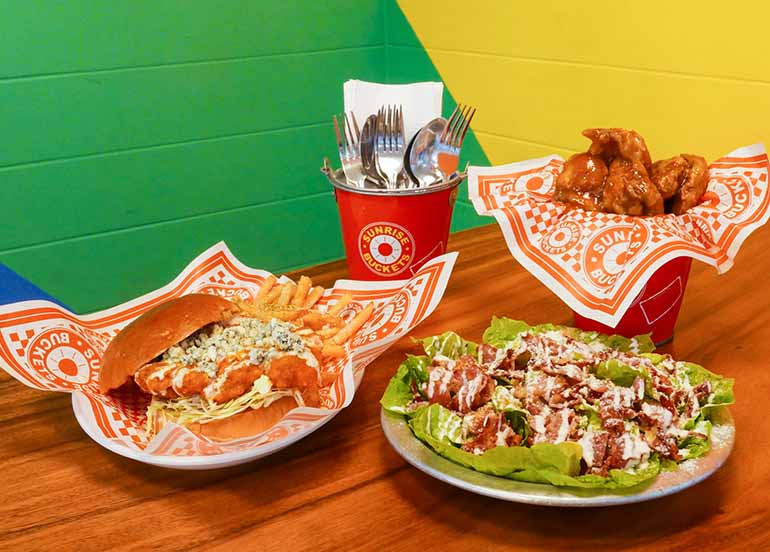 Wingers, Burger and Salad from Sunrise Buckets