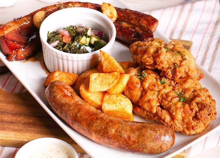 Sausage, Bacon, Fried Chicken from Early Bird Breakfast