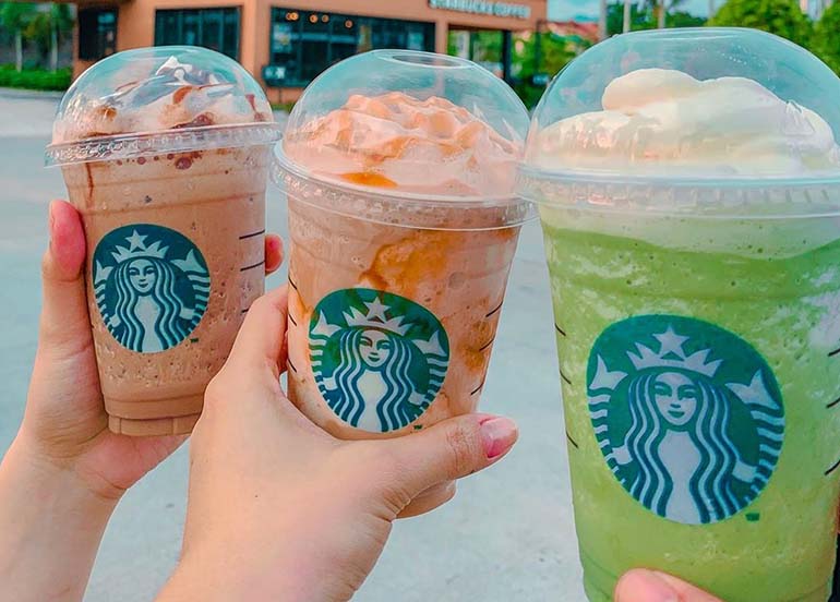 Java Chip, Caramel, and Green Tea Frappuccino from Starbucks