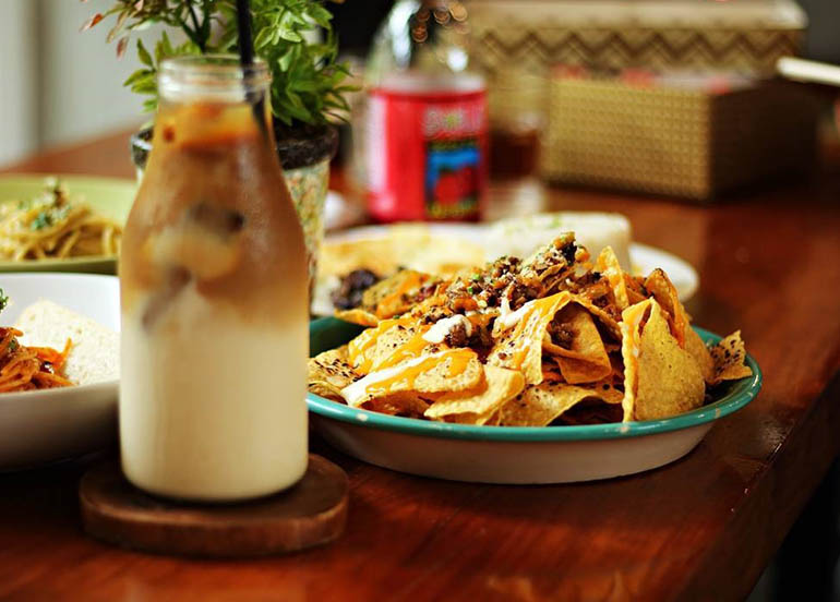 Nachos and Latte from Yellow Bird Cafe x Kitchen