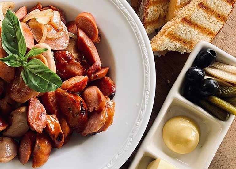 Hungarian Sausage, Olives, and Bread from Vieux Chalet