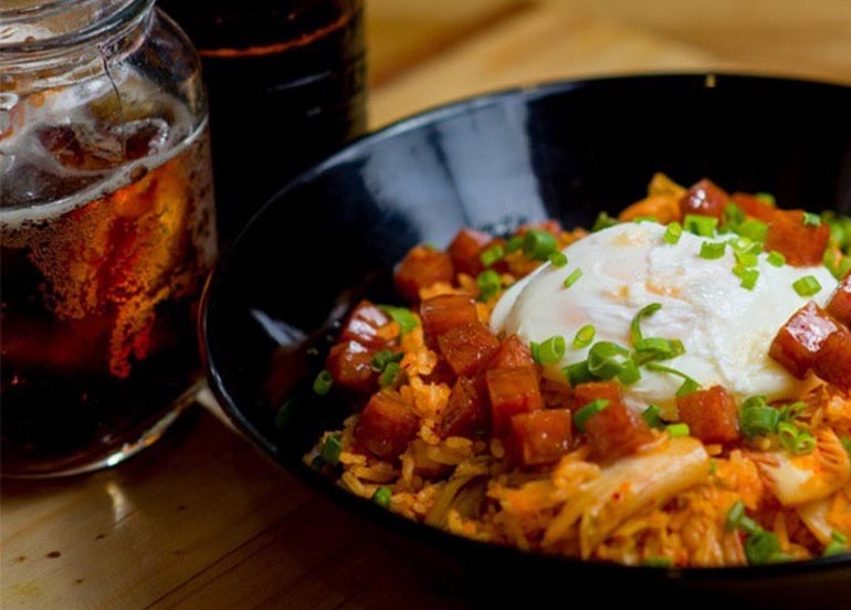 Kimchi Rice Bowl with Spam Bits from Cops and Robbers