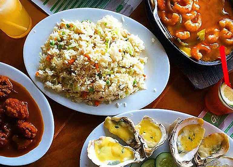 Filipino Seafood Dishes with Rice from Giligan's Restaurant