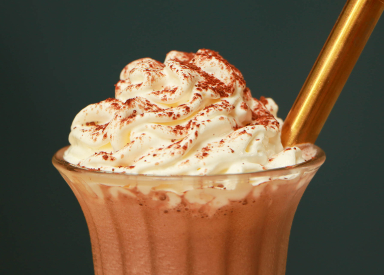 Sunnies Cafe Chocolate Milkshake with Whipped Cream and Metal Straw