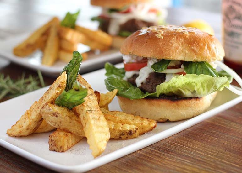 Greek Burgers and Fries from Lemon and Olives