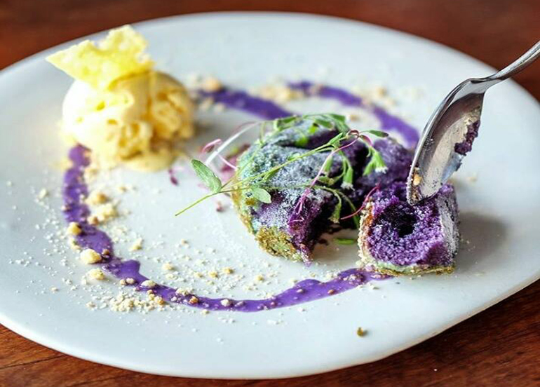 Ube and White Chocolate Lava Cake Tahanan Bistro dish