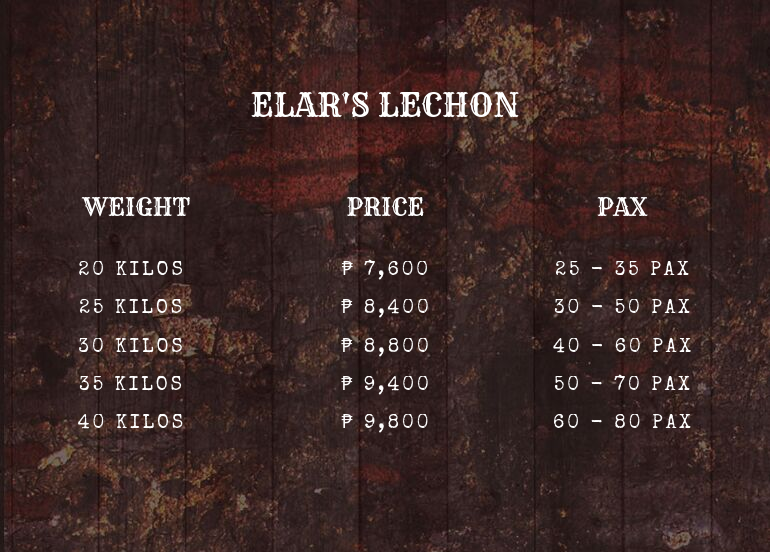 Elar's Lechon Prices