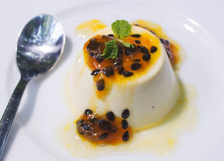 Pana Cotta with Homegrown Passion Fruit Jam from Chateau Hestia