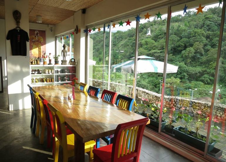cafe sabel interior with a view of the forest
