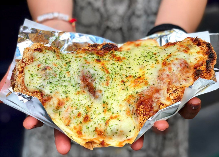 Monga Chicken with melty mozzarella cheese and nori powder