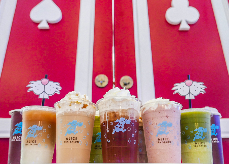 An assortment of drinks from Alice Tea Salon