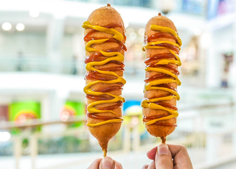 Corndog with Ketchup and Mustard from Pizza Warehouse