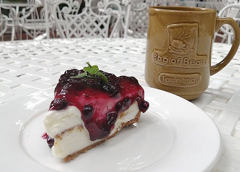 Frozen Blueberry Cheesecake and Kapeng Barako from Bag of Beans Tagaytay