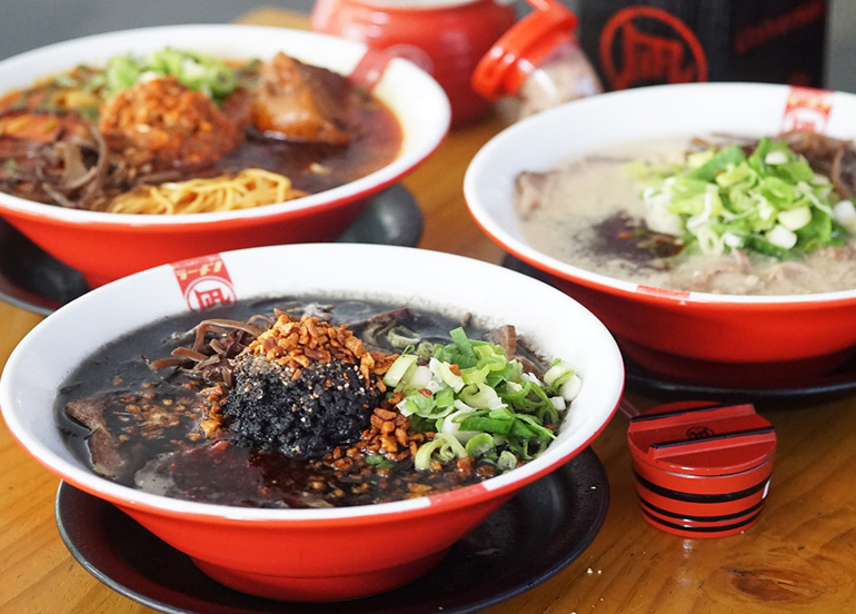 Bowls of assorted ramen from ramen nagi