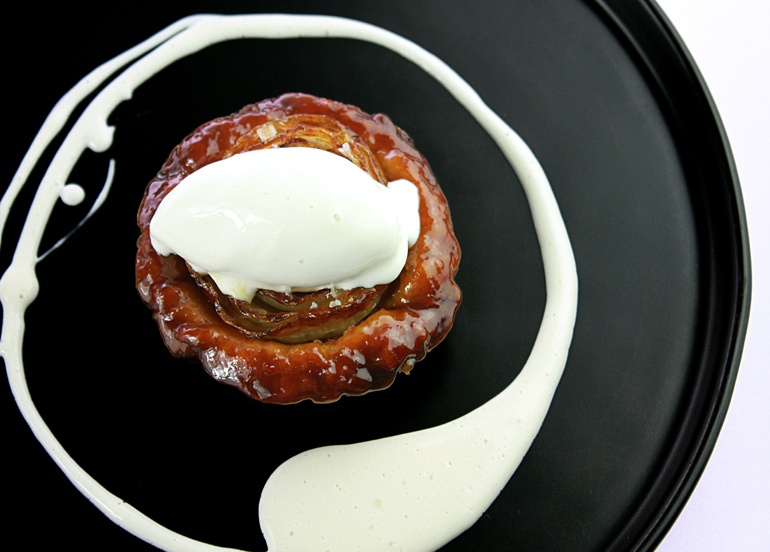 Foo'd by Davide Oldani dessert dish served on a black plate
