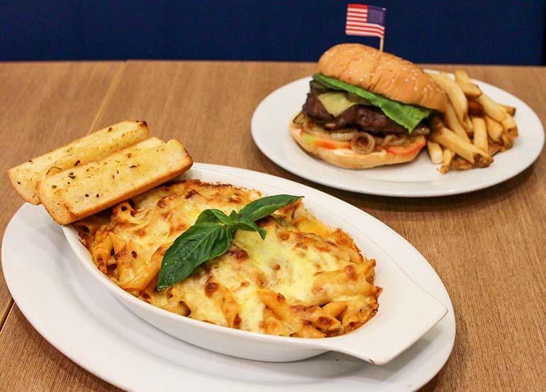 Lasagna and Burger from Burgoo