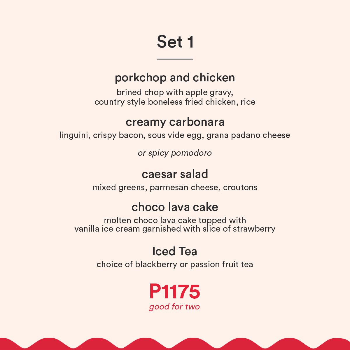 Valentines Day Set 1 Menu from Sunnies Cafe