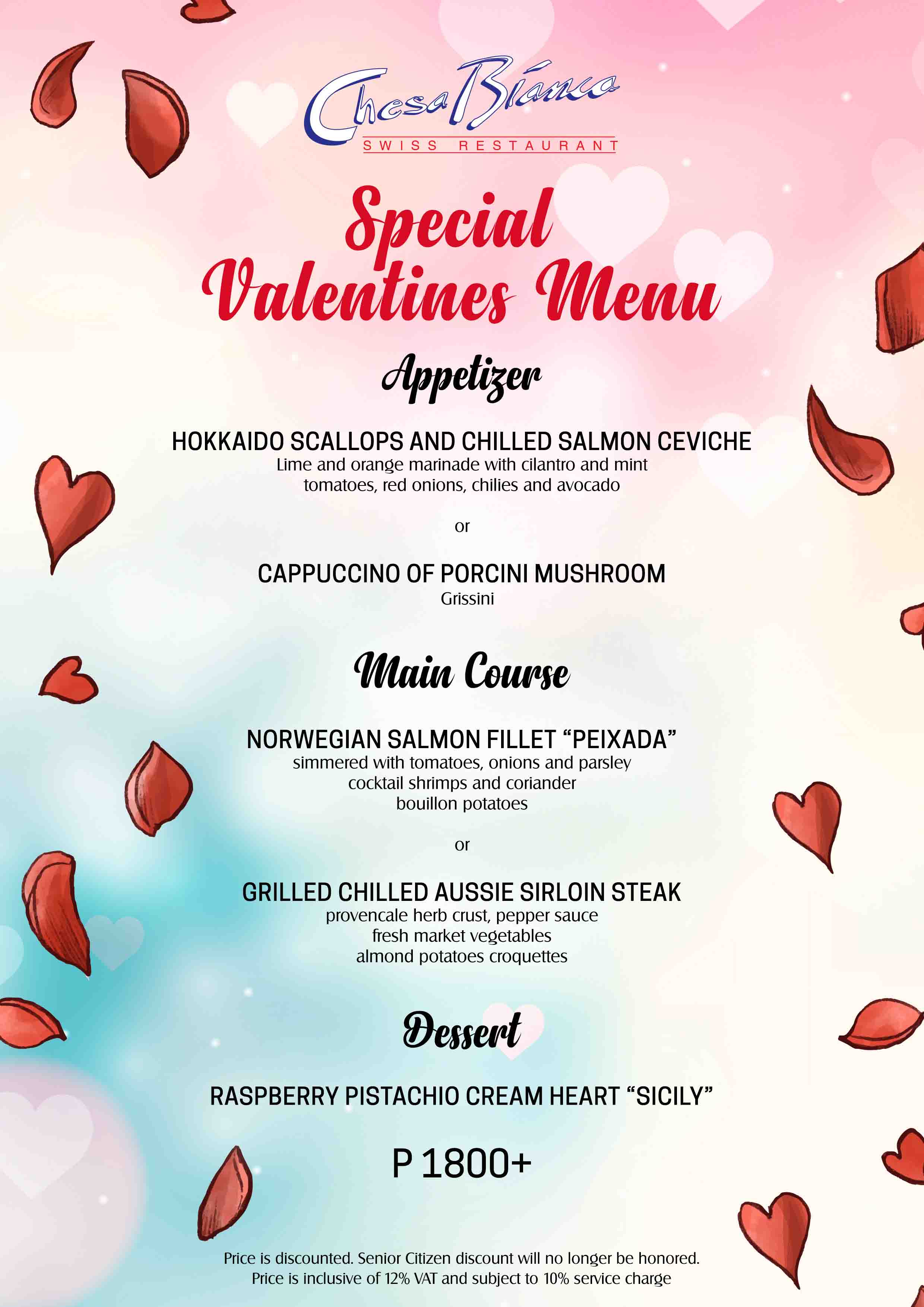 Chesa Bianca Swiss Restaurant Valentine's Set Menu