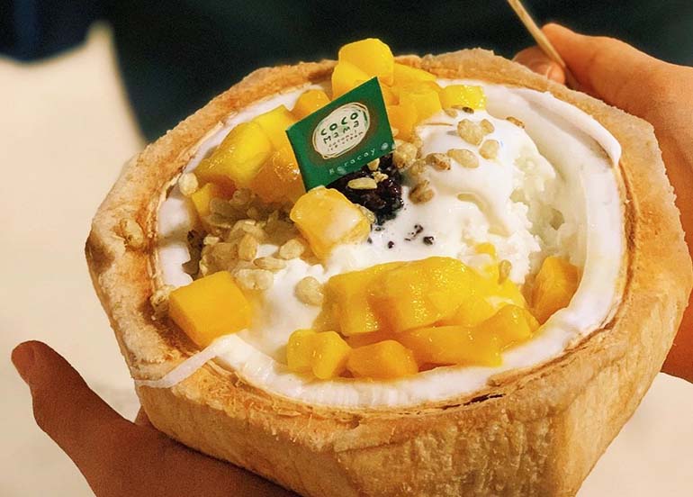Coconut Ice Cream with Fresh Coconut and Fresh Mangoes from Coco Mama Boracay