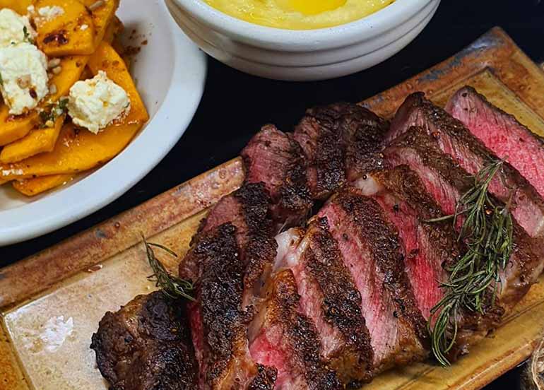 Roasted Pumpkin, Bolzico Beef Ribeye, and Creamy Mash from Chingolo Deli