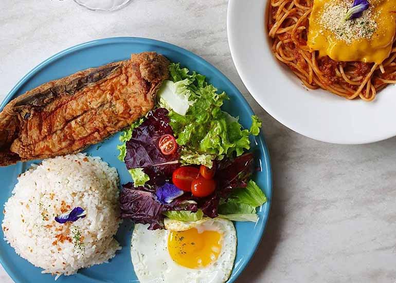 Bangus with Rice and Cheeseburger Bolognese Pasta from Flossom Kitchen + Cafe