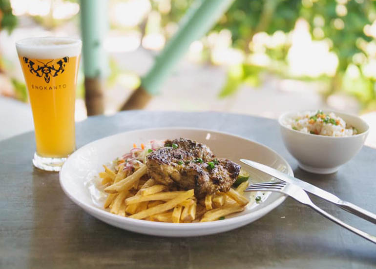 Peri Peri Chicken with Fries, Rice, and Beer from Bravo Beach Resort Siargao