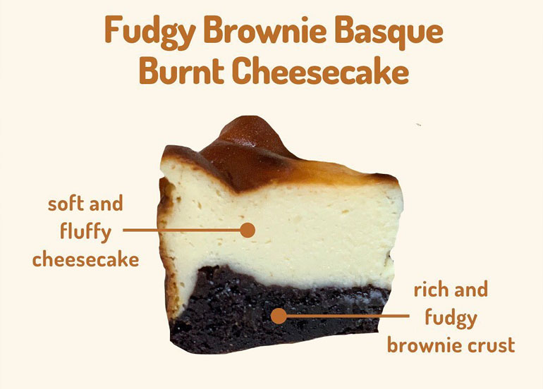 sunrise over, brownie basque burnt cheesecake